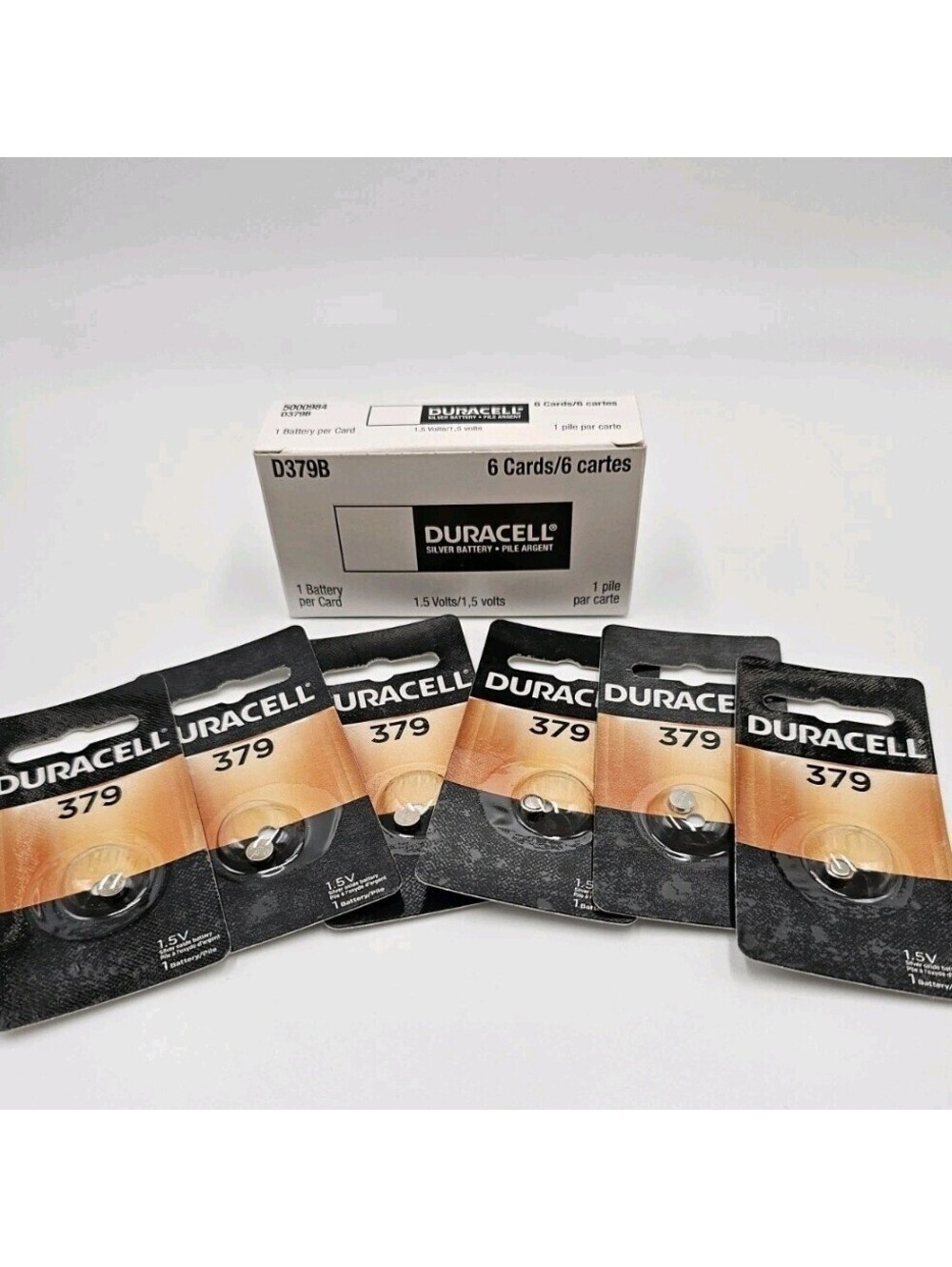 Duracell 379 Silver Oxide 1.5V Watch Battery SR521W SR63 Lot of 6 Cards D379B